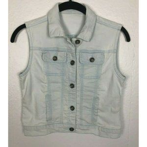 DKNY Stone Washed & Faded Denim Cropped Vest